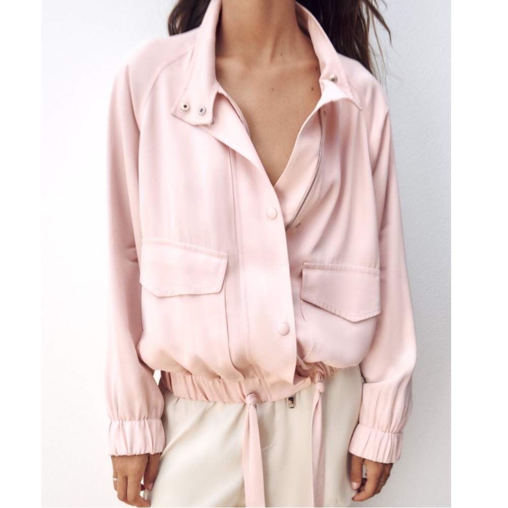 Womens Zara sateen pockety flowy bomber jacket
